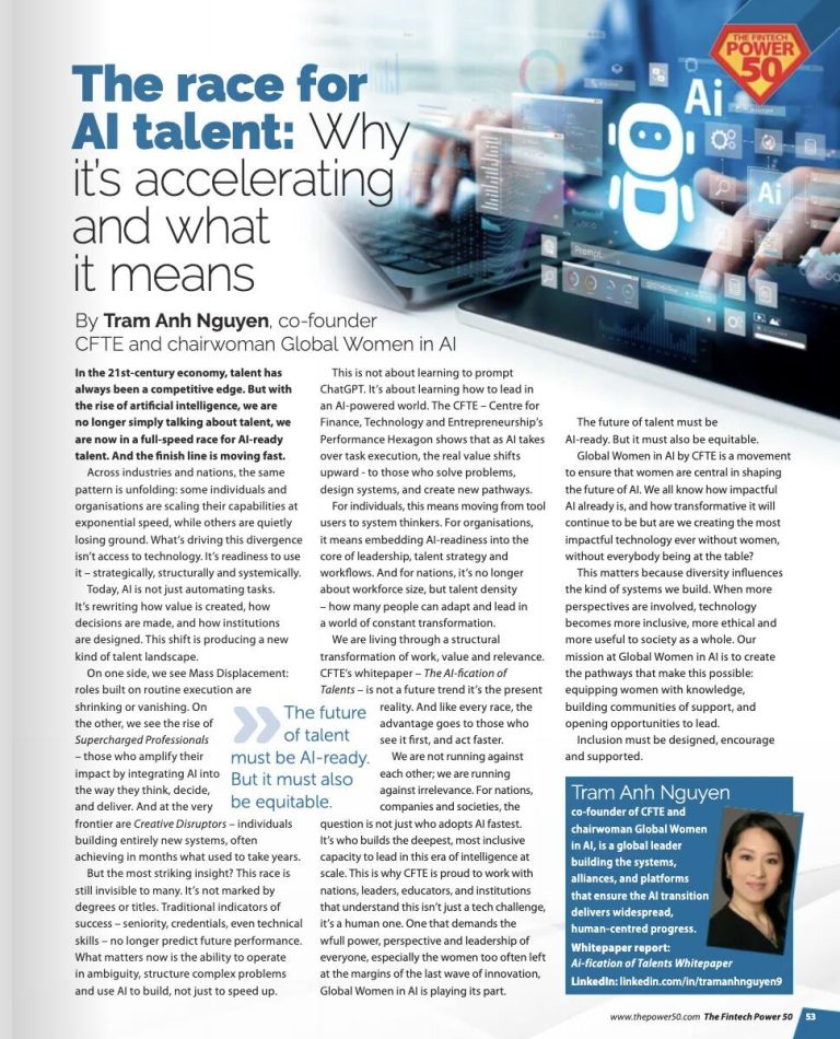 The race for AI talent: Why it’s accelerating and what it means, Tram Anh Nguyen, co-founder CFTE and chairwoman Global Women in AI